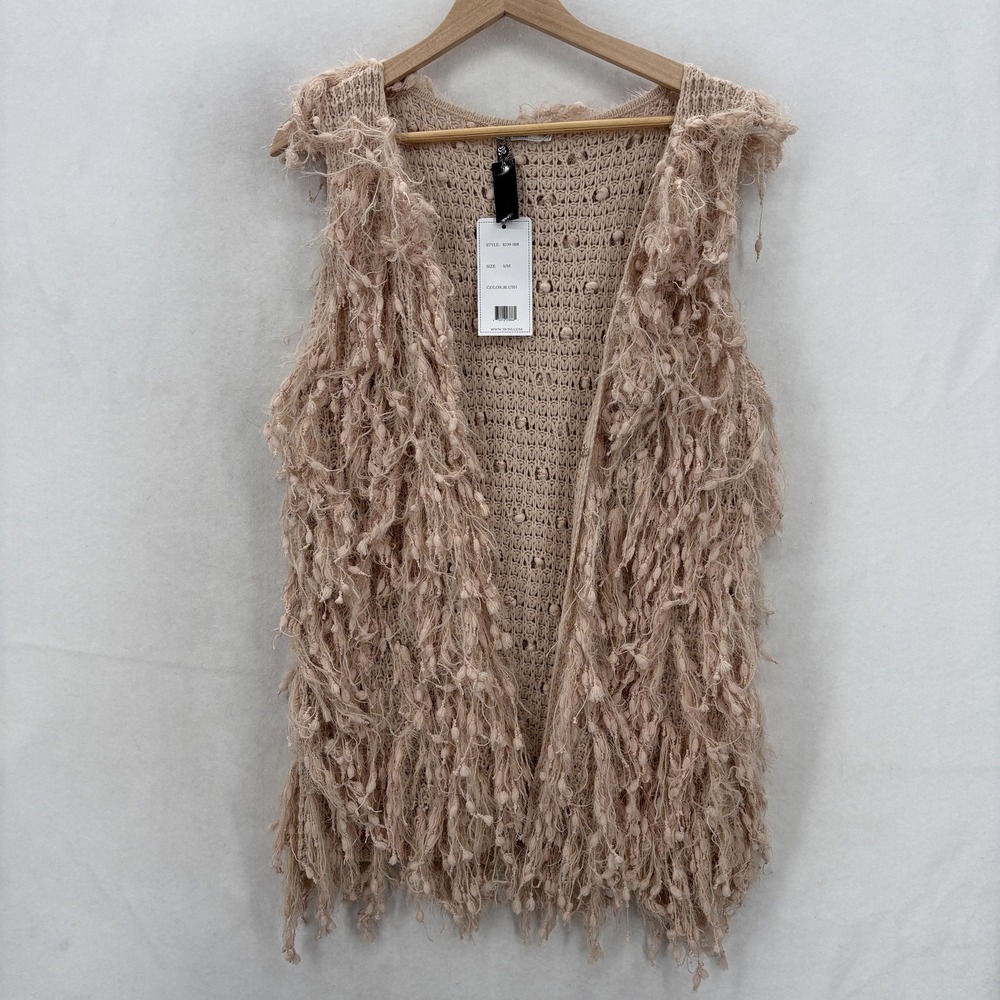 Sioni Sweater Vest Womens S/M Pink Fringe Shaggy Open Knit Boho Blush Festival